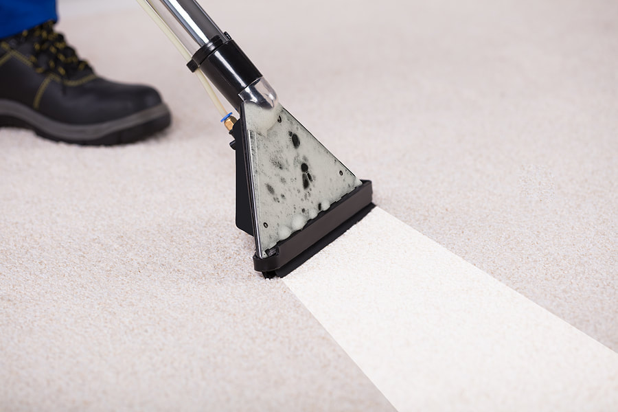 a man cleaning the carpet